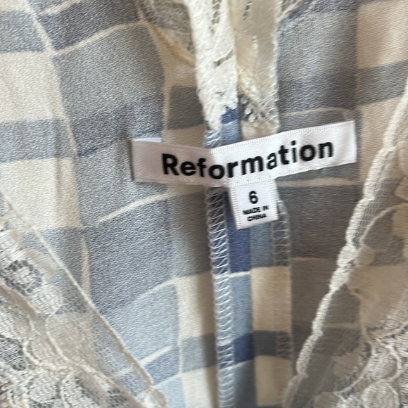 Reformation Cristina Top / Jodie white and blue check print / Size 6 - Picture 4 of 10